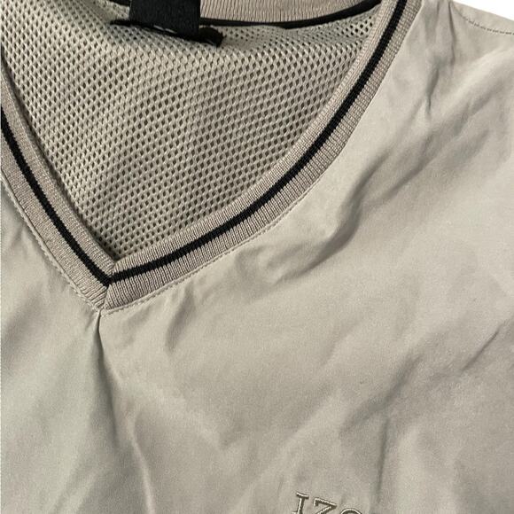 Izod Mesh Lined Golf VEST Mens L Beige Elastic Bottom Pockets Sports Lightweight - Picture 2 of 8